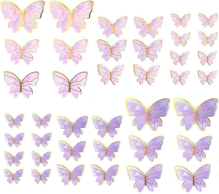 40Pcs Glitter Butterfly Decorations Supplies Golden 3D Butterfly Birthday Cake Toppers Rainbow Cu... | Amazon (US)