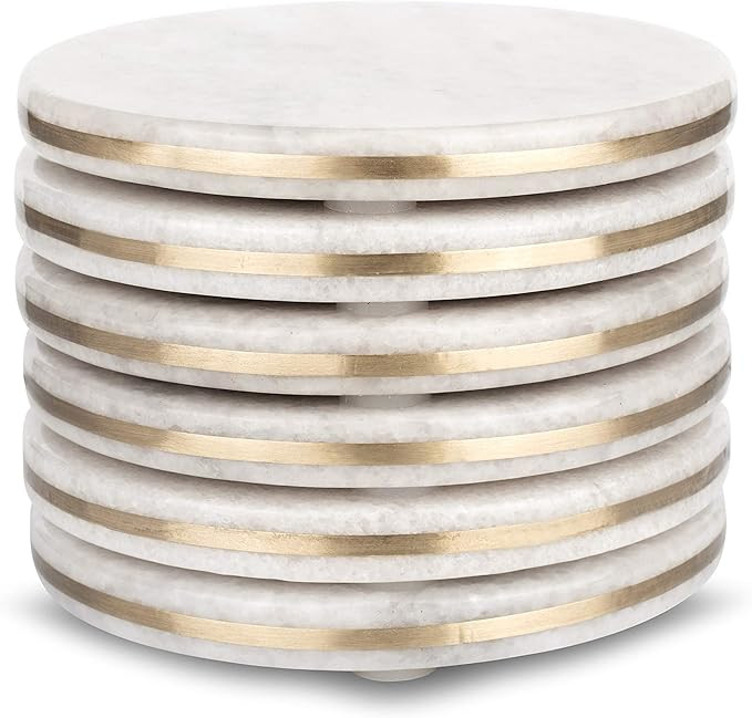 Home Sapor Marble Coasters For Drinks - Set of 6 Handcrafted Modern Luxury Coasters with Gold Bra... | Amazon (US)