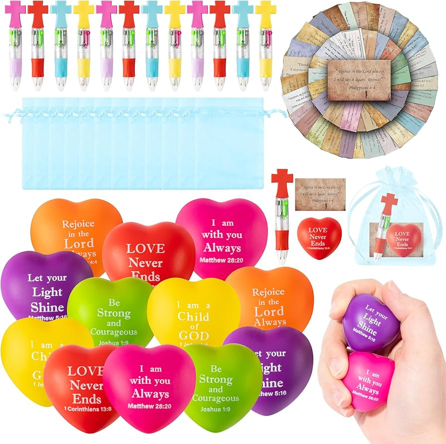 CY2SIDE 12 Pack Easter Christian Bible Verse Heart Squeeze Balls Gift Set with Ballpoint Pen Reli... | Amazon (US)