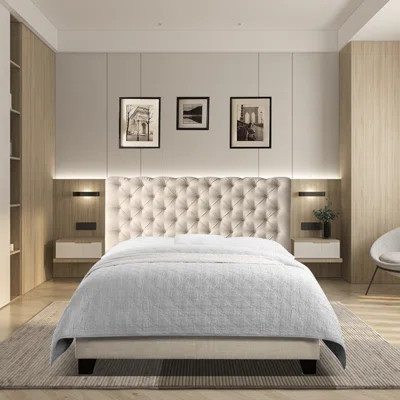 Bradson Fabric Upholstered Bed Frame with Adjustable Headboard/Chesterfield-Styled/Wood Slat Support | Wayfair North America