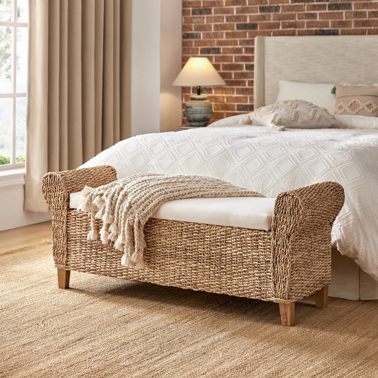 Anesty 56'' W Upholstered Flip Top Storage Bench with Solid Wood Legs and Segmented Pockets | Wayfair North America