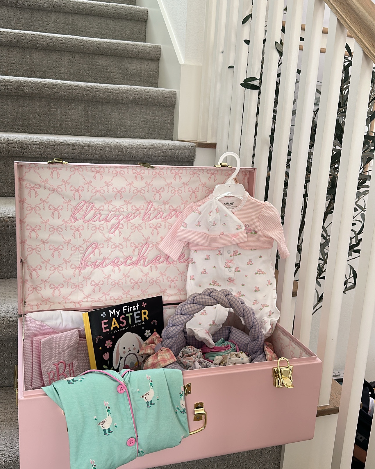 Blaize’s first Easter basket 🦋🌷🐰✨ #EasterBasket

**
Keepsake trunk: Petite Keep
Monogrammed Swaddle: Moores Mill Monograms
Onesies in the Easter basket: Magnetic Me (tagged similar/adorable options from Amazon that are both brands I LOVE)
Easter basket: vintage- circa my childhood 🥹🐰🩰💜

#LTKFamily #LTKBaby #LTKSeasonal