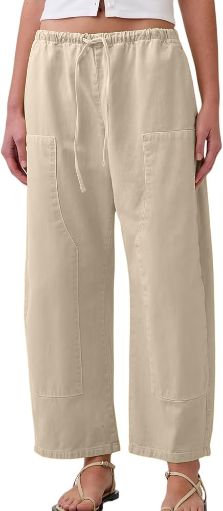 Ainangua Womens Double Knee Barrel Pants Elastic Waist Palazzo Pants | Amazon (US)