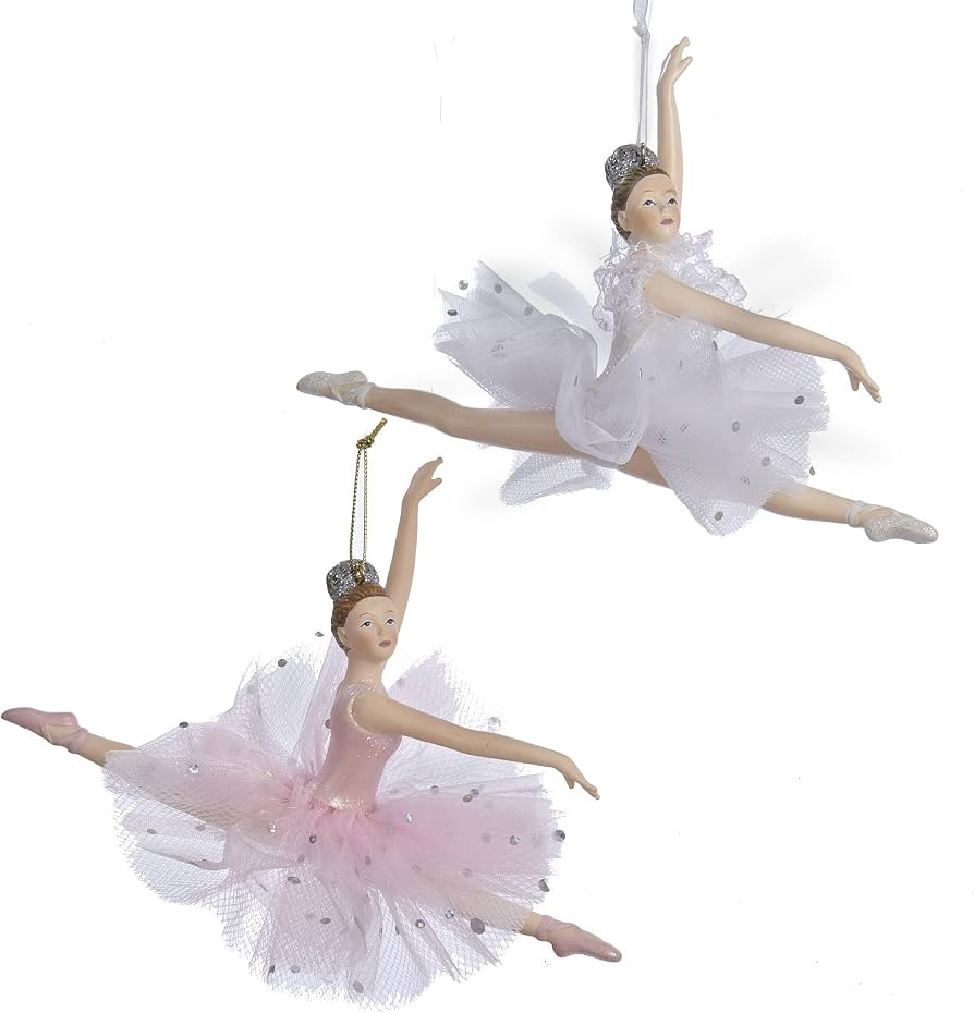 Kurt Adler Pink and White Ballerina Plastic Christmas Ornaments 2 Assorted | Amazon (US)