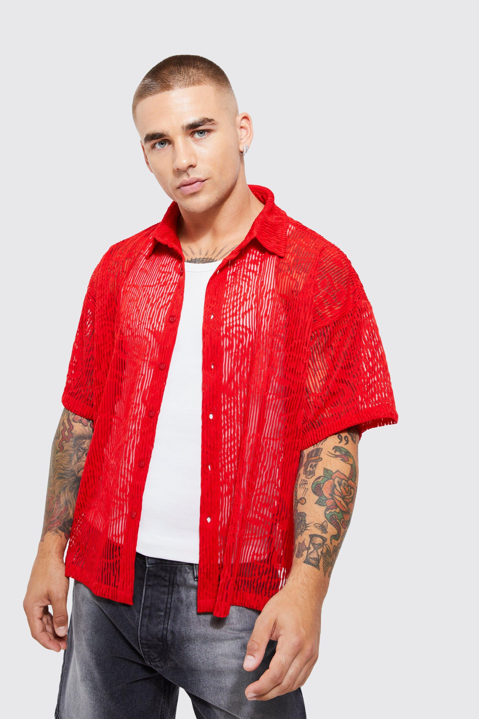 Short Sleeve Sheer Tonal Fleck Shirt | boohooMAN (US & Canada)