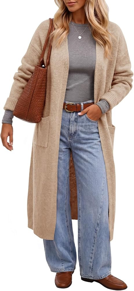 Saodimallsu Womens Long Cardigan Long Sleeve Open Front Knit Duster 2026 Fall Loose Casual Sweate... | Amazon (US)