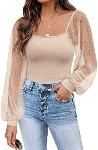 DOROSE Womens Mesh Long Sleeve Shirts Casual Blouses Tops | Amazon (US)