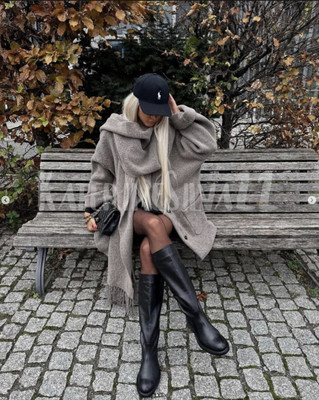 ZARA NEW WOMAN SS24 MINK MARL SHORT KNIT COAT WITH SCARF REF:5755/152  | eBay | eBay US