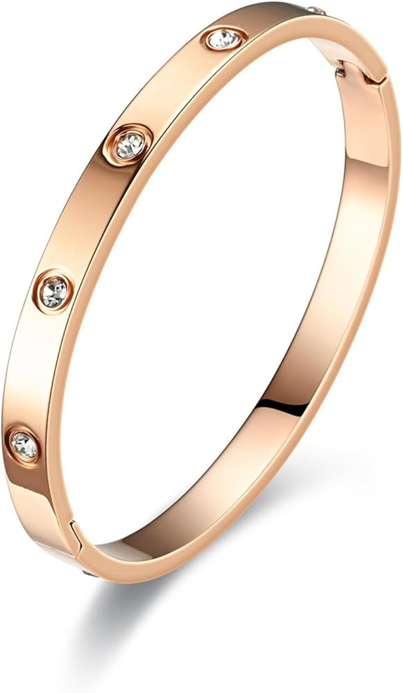 Friendship Love Bracelet for Women - 18K Gold Plated Titanium Steel Cuff Bangle | Cubic Zirconia ... | Amazon (US)