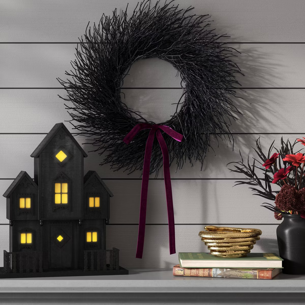 17" Fern Artificial Wreath Black - Threshold™ | Target