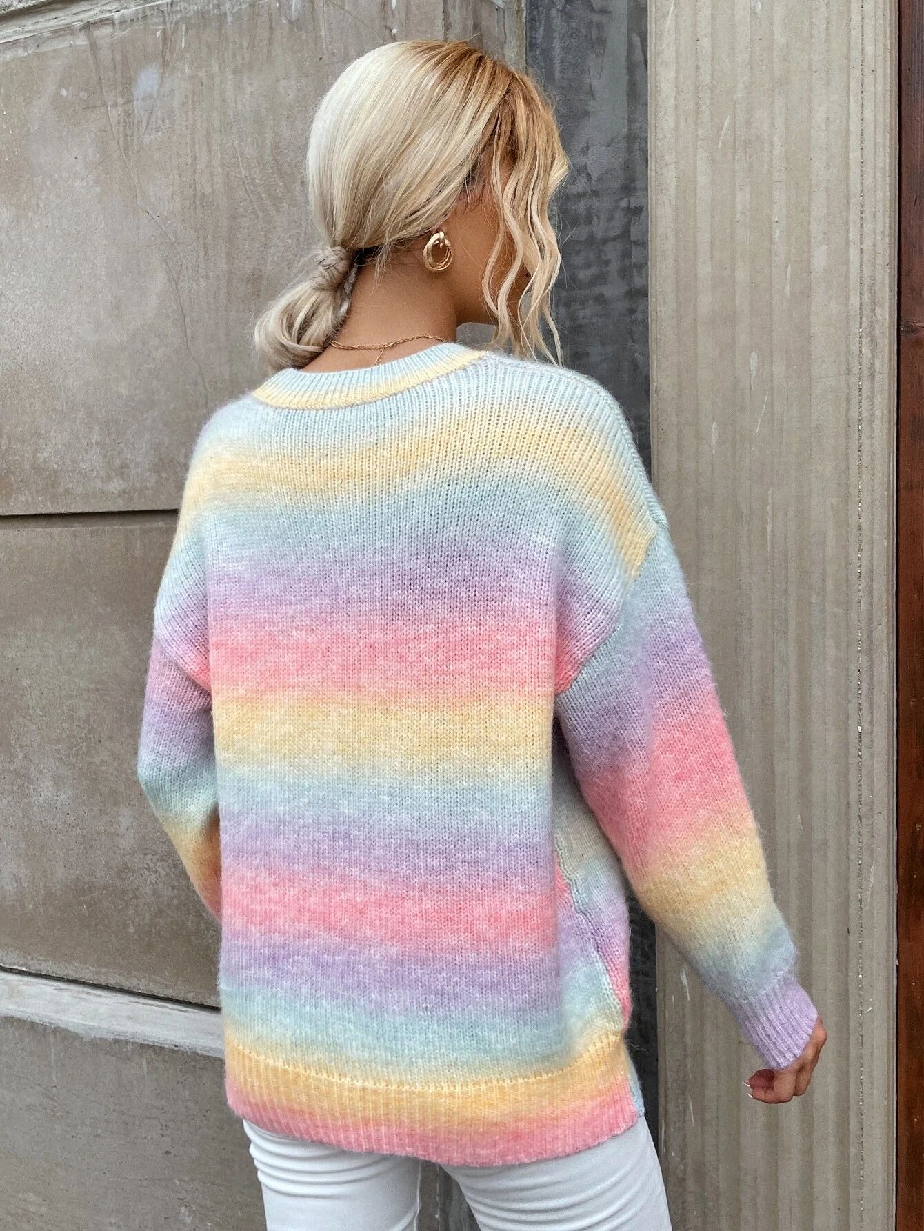 Ombre Drop Shoulder Sweater | SHEIN