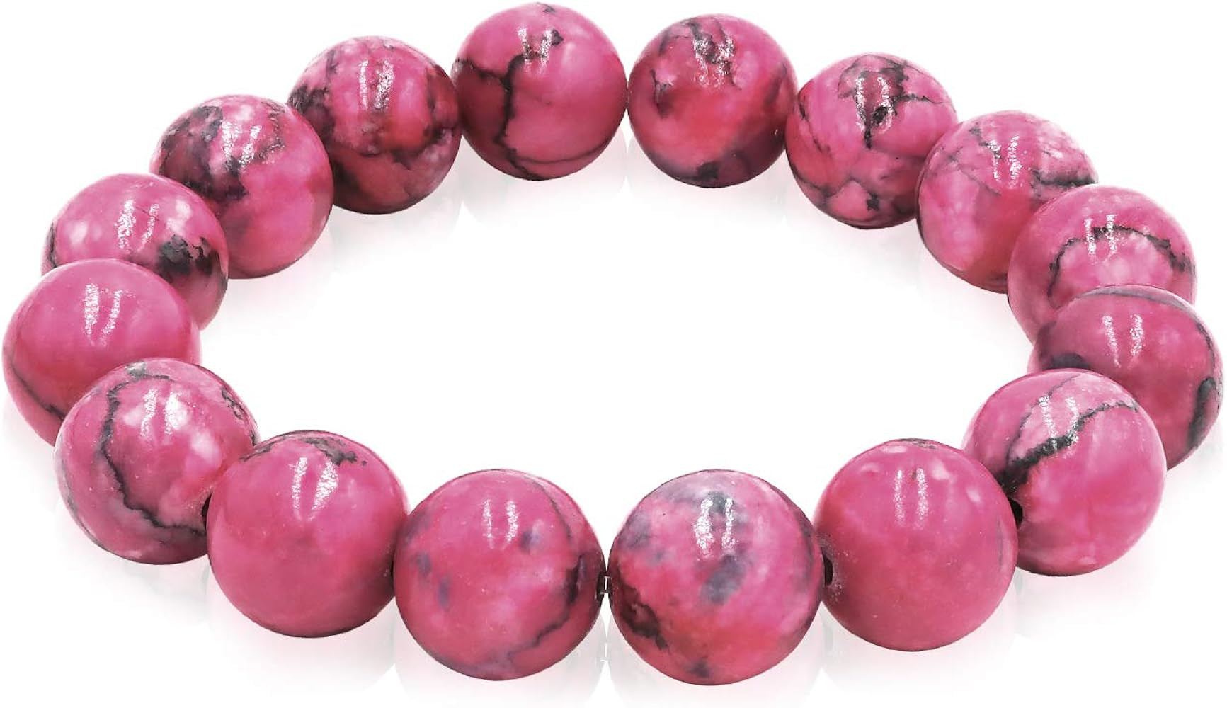 Natural Gemstone 12mm Round Beads Elastic Stretchy Bracelet 7.5" for Men Women | Amazon (US)