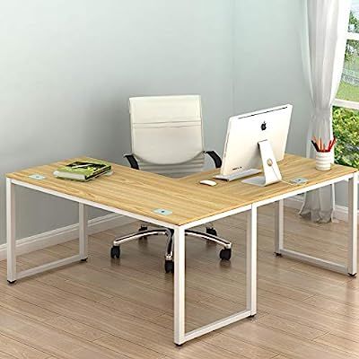 SHW Home Office 55"x60" Large L Shaped Corner Desk, Oak | Amazon (US)