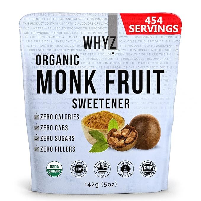 WHYZ Organic Monk Fruit Extract , 5 oz, USDA Organic Monk Fruit Sweetener, Zero Calorie  Zero Ca... | Amazon (US)
