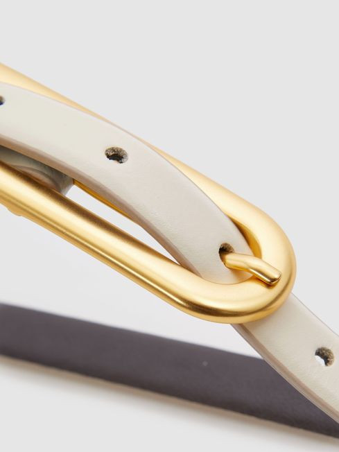 Thin Leather Elongated Buckle Belt | Reiss US