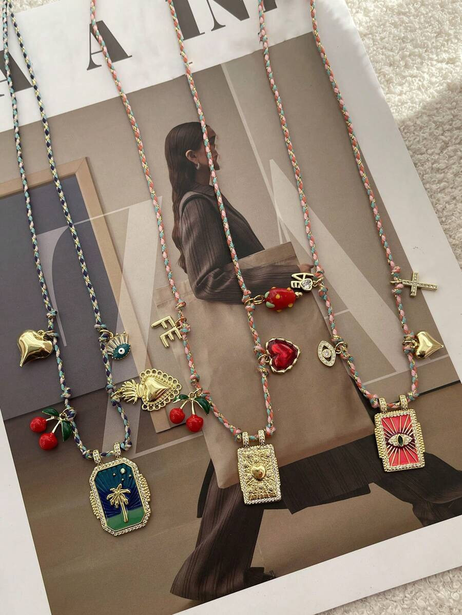 1pcY2K Creative Fashion Retro Elegant Design Sense Copper Inlaid Synthetic Zirconia Oil Drop Cher... | SHEIN