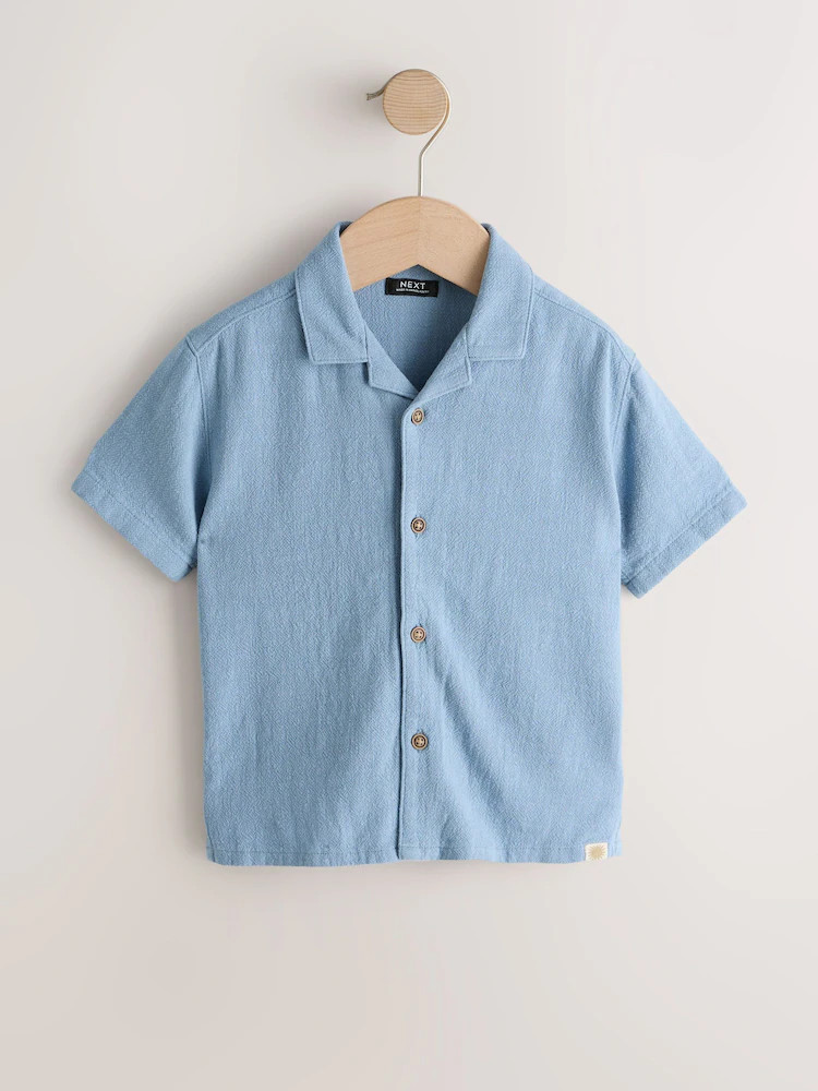 Blue Short Sleeves Linen Blend Revere Collar Shirt (3mths-7yrs) | Next US