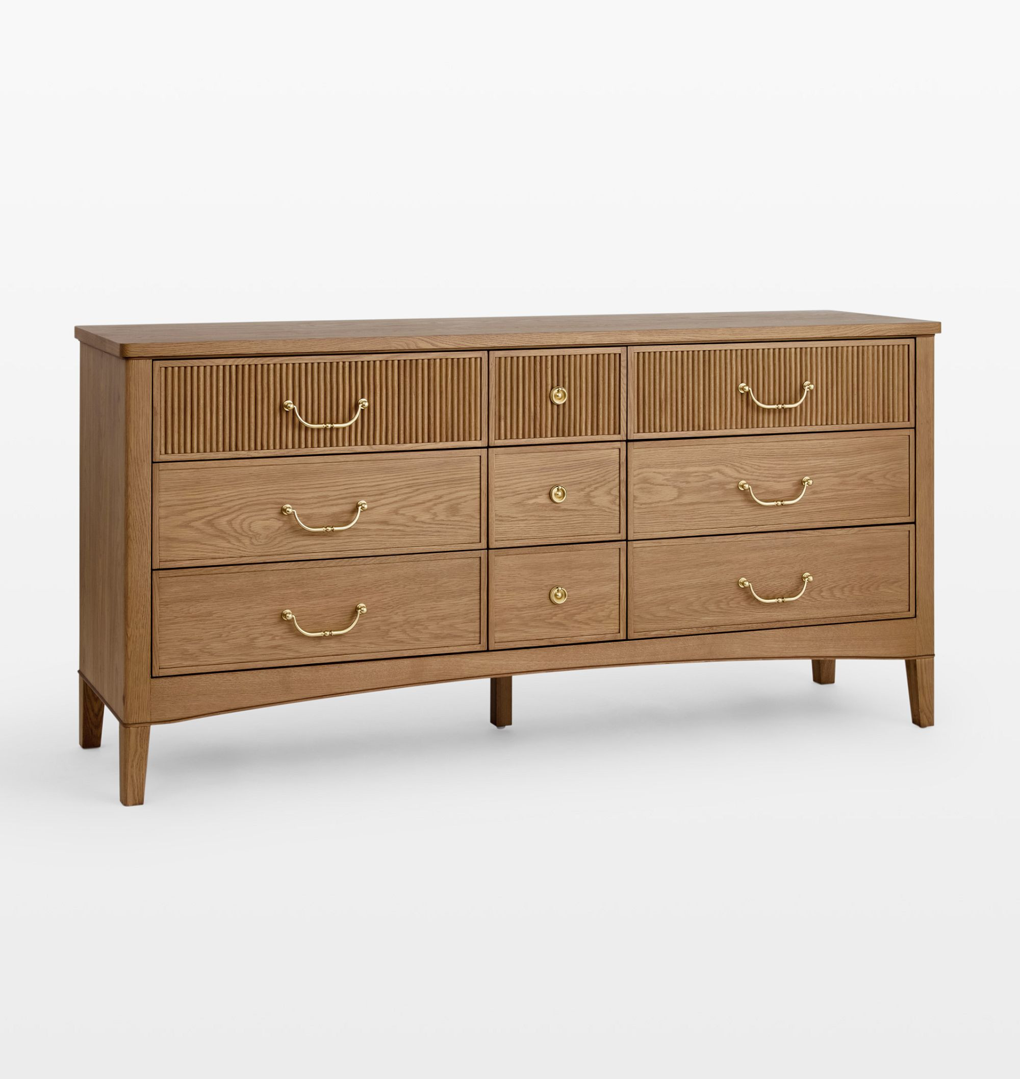 Islington Dresser 9 Drawer 72in Medium Oak Hans Aged Brass | Rejuvenation