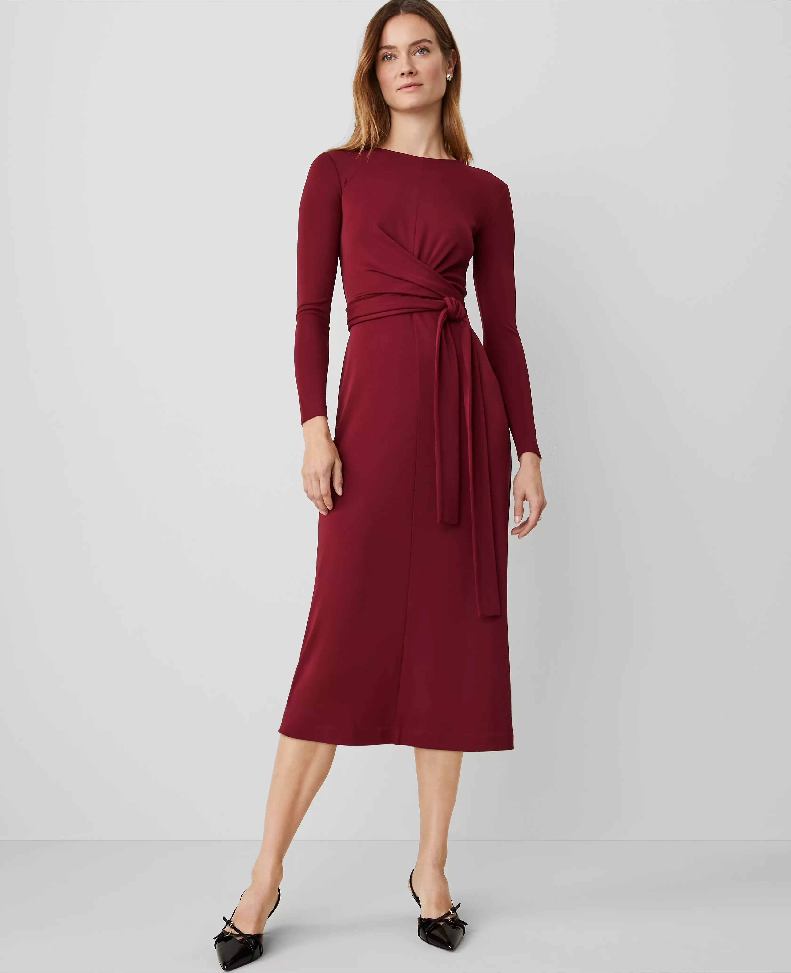 Belted Flare Midi Dress | Ann Taylor