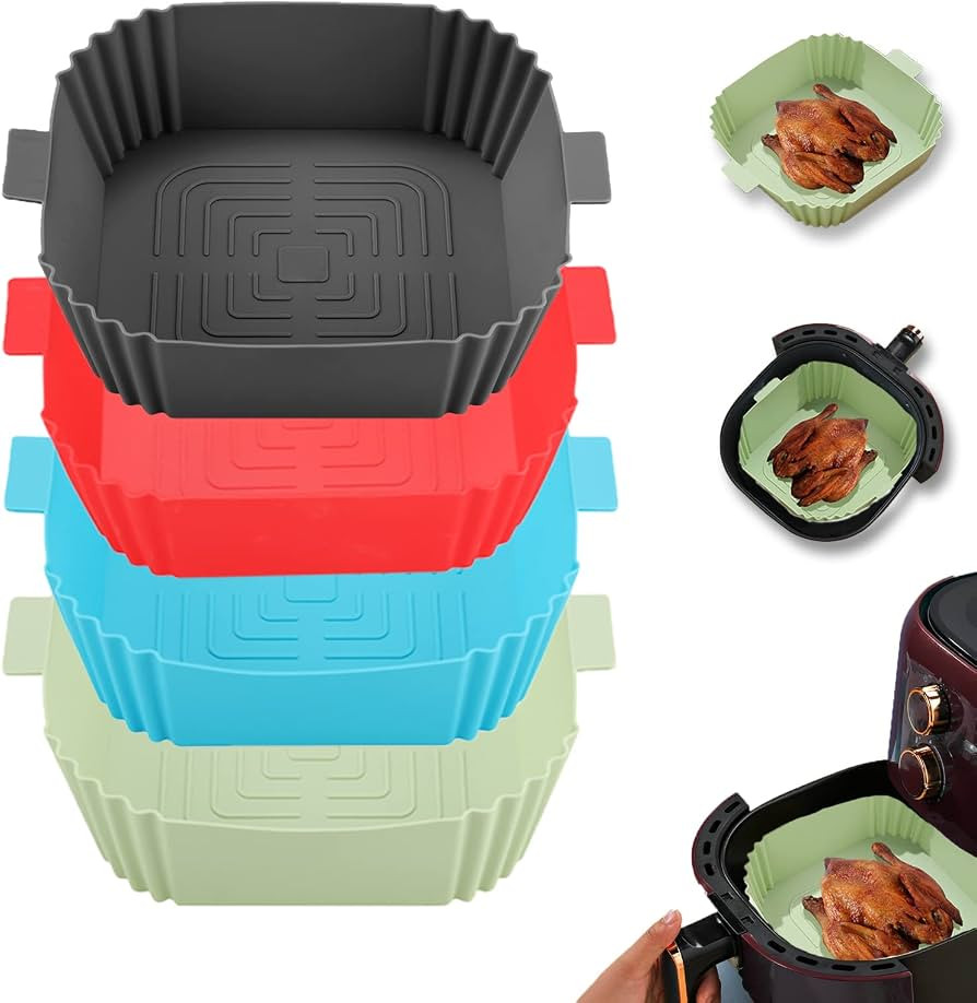 Silicone Air Fryer Liners,LYHOLKEER 4Pcs 7.6inch Reusable Square Air Fryer Silicone Liners for 3-... | Amazon (US)