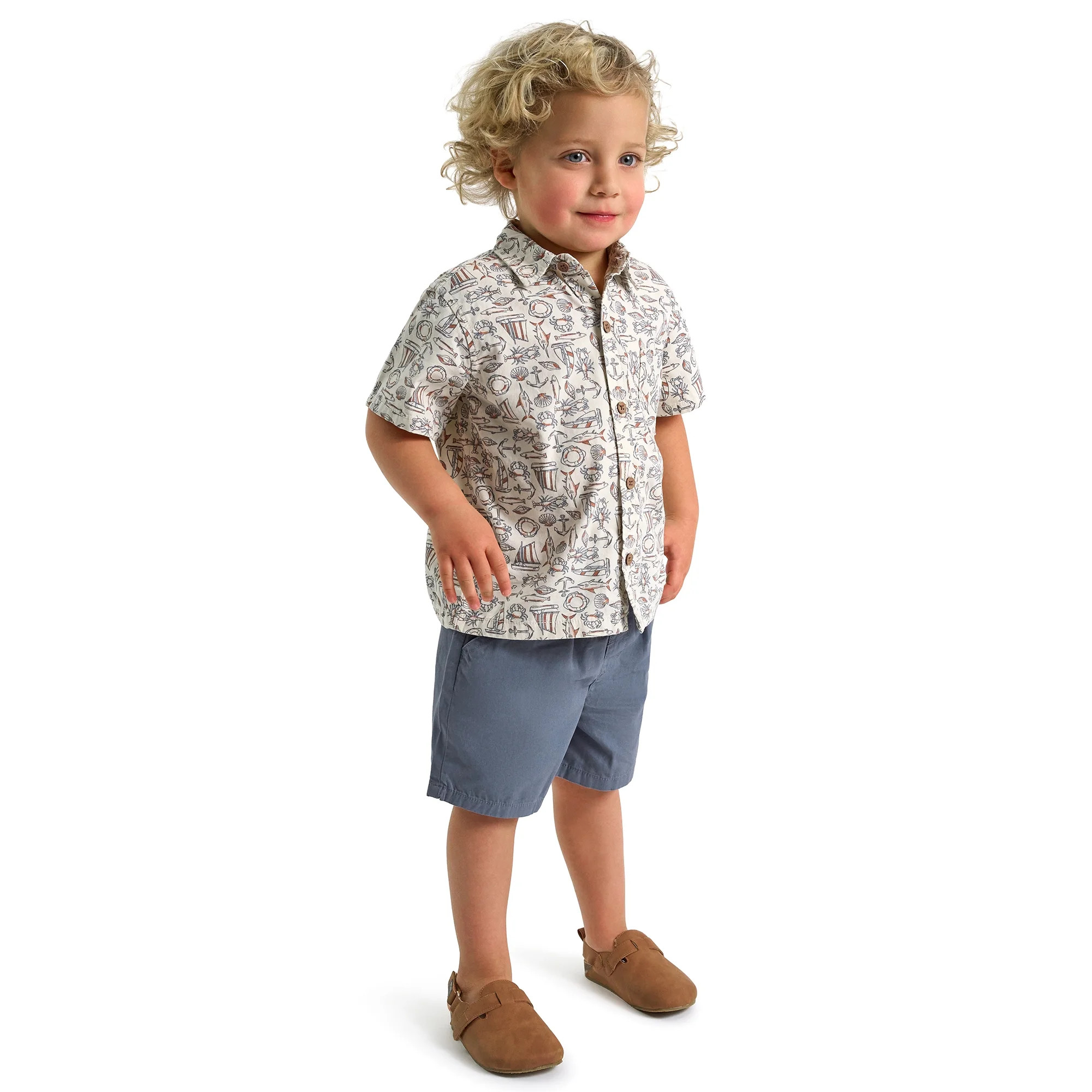 Modern Moments by Gerber Baby and Toddler Boy Button Front Shirt and Short Set, 2-Piece, Sizes 0/... | Walmart (US)