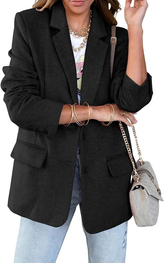 Cicy Bell Women's Woolen Blazer Jackets Casual Long Sleeve Notch Lapel Open Front Work Office Bla... | Amazon (US)