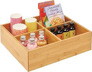 mDesign Bamboo Kitchen Pantry Organizer Bin Box, 4 Sections - Wooden Stackable Basket Crates for ... | Amazon (US)