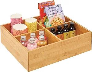 mDesign Bamboo Kitchen Pantry Organizer Bin Box, 4 Sections - Wooden Stackable Basket Crates for ... | Amazon (US)