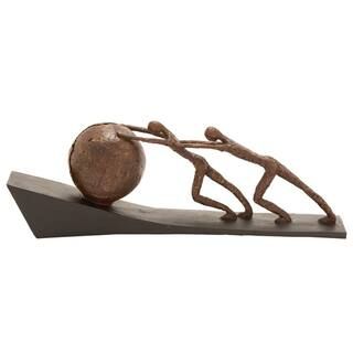 Litton Lane Brown Polystone People Sculpture with Ball 58293 - The Home Depot | The Home Depot