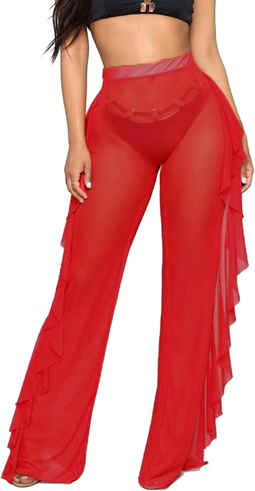 bebiullo Women's Perspective Sheer Mesh Pants Swimsuit Bikini Bottom Cover ups Pants | Amazon (US)