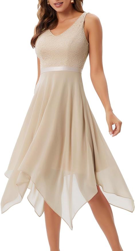 Meetjen Women's Lace Cocktail Party Dress 2024 Handkerchief Hem Bridesmaid Prom Dress Formal Dres... | Amazon (US)