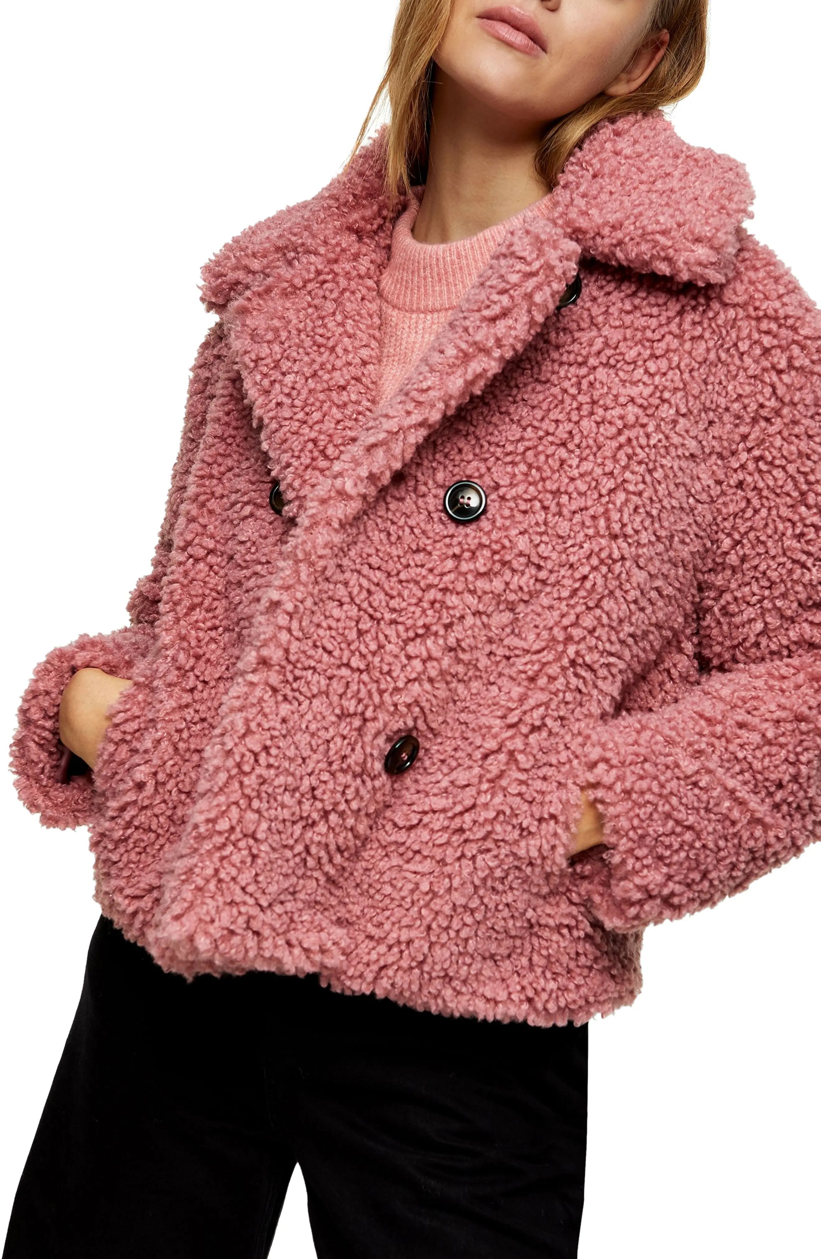 Women's Topshop Ami Borg Faux Fur Jacket, Size 4 US - Pink | Nordstrom