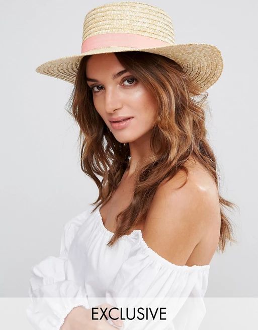 South Beach Straw Boater Hat with Peach Band | ASOS US