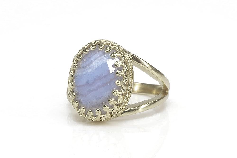 Elegant Oval Ring from Anemone Jewelry - Lovely Blue Lace Agate - Handmade Oval Engagement Ring, ... | Amazon (US)