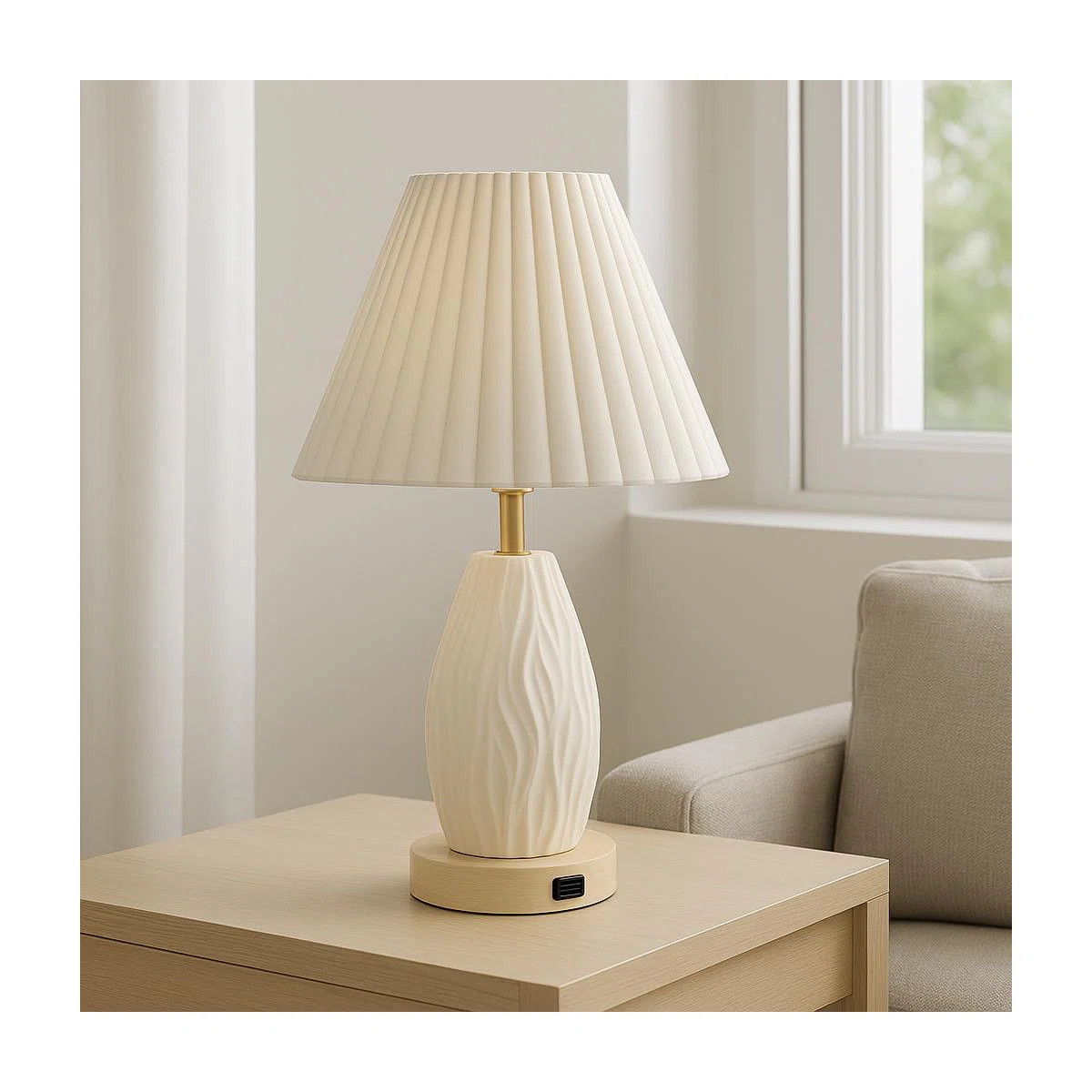 Cream White  Table Lamp With Touch Dimmable, 3-Speed Brightness & Dual Bulb (Base Night Light + U... | Wayfair North America