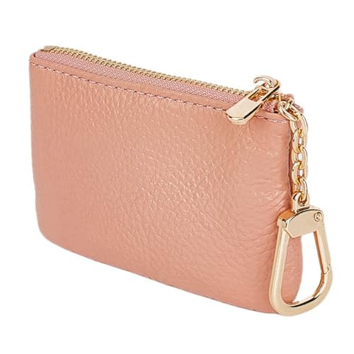 LARENNT Full Grain Leather Coin Purse with Key Chain - Small Change Purse Keychain Card Holder Keychain Pouch Small Keychain Wallet for Women and Men (Pink) | Amazon (US)