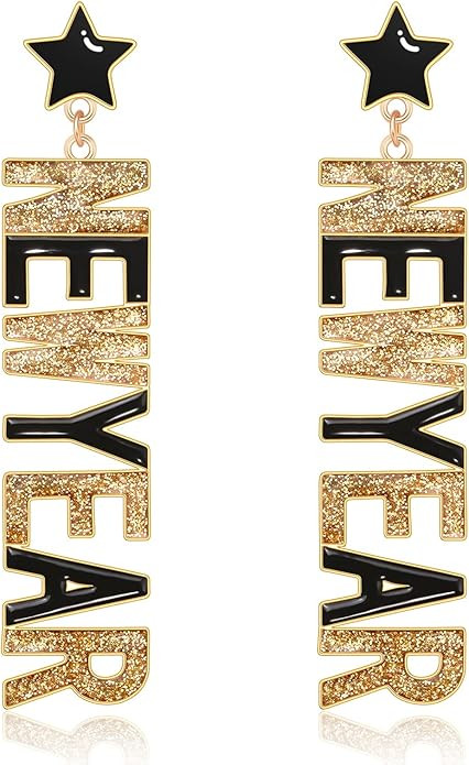 New Year's Eve Glitter Letter Dangle Earrings - Sparkle NYE Party Accessory Jewelry Gifts | Amazon (US)