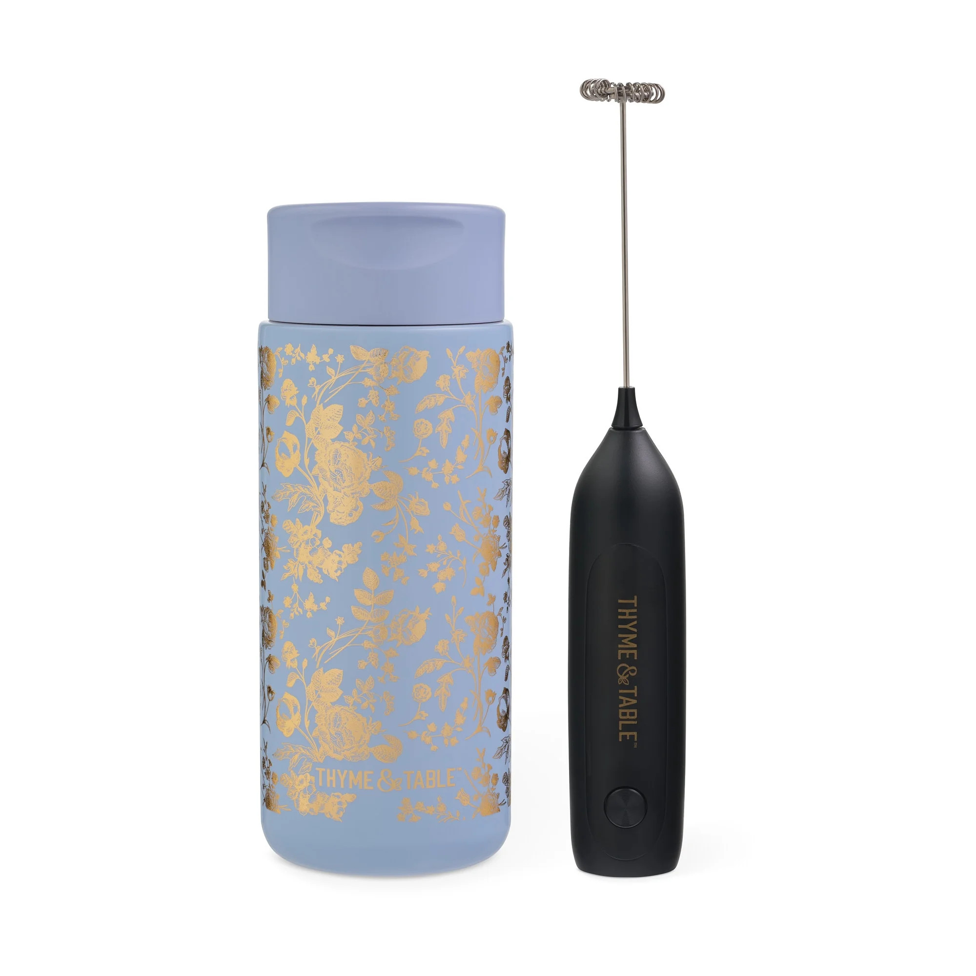 Thyme & Table 22 fl oz Stainless Steel Coffee Tumbler with Frother, Blue Floral | Walmart (US)