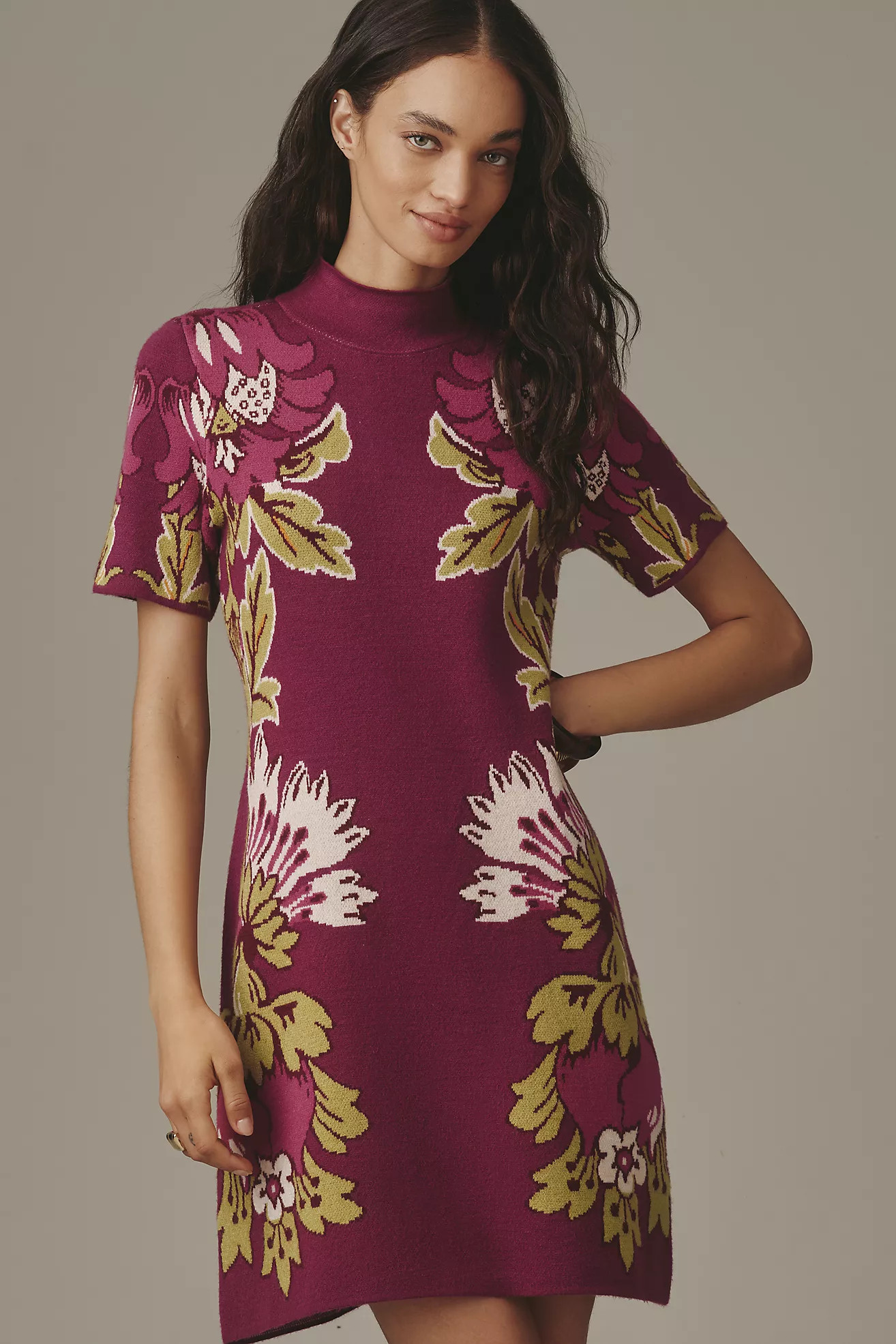 The Nina Short-Sleeve Mock-Neck Mod Sweater Mini Dress | Anthropologie (US)