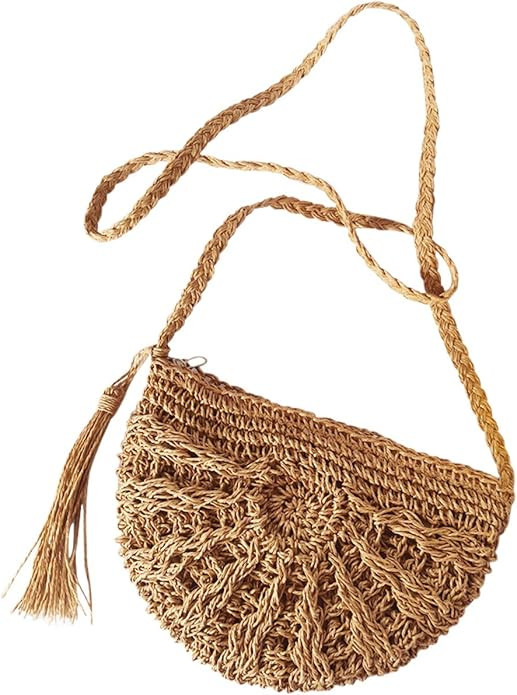 Ayliss Women Straw Crossbody Purse Beach Handmade Woven Shoulder Bag with Tassels | Amazon (US)
