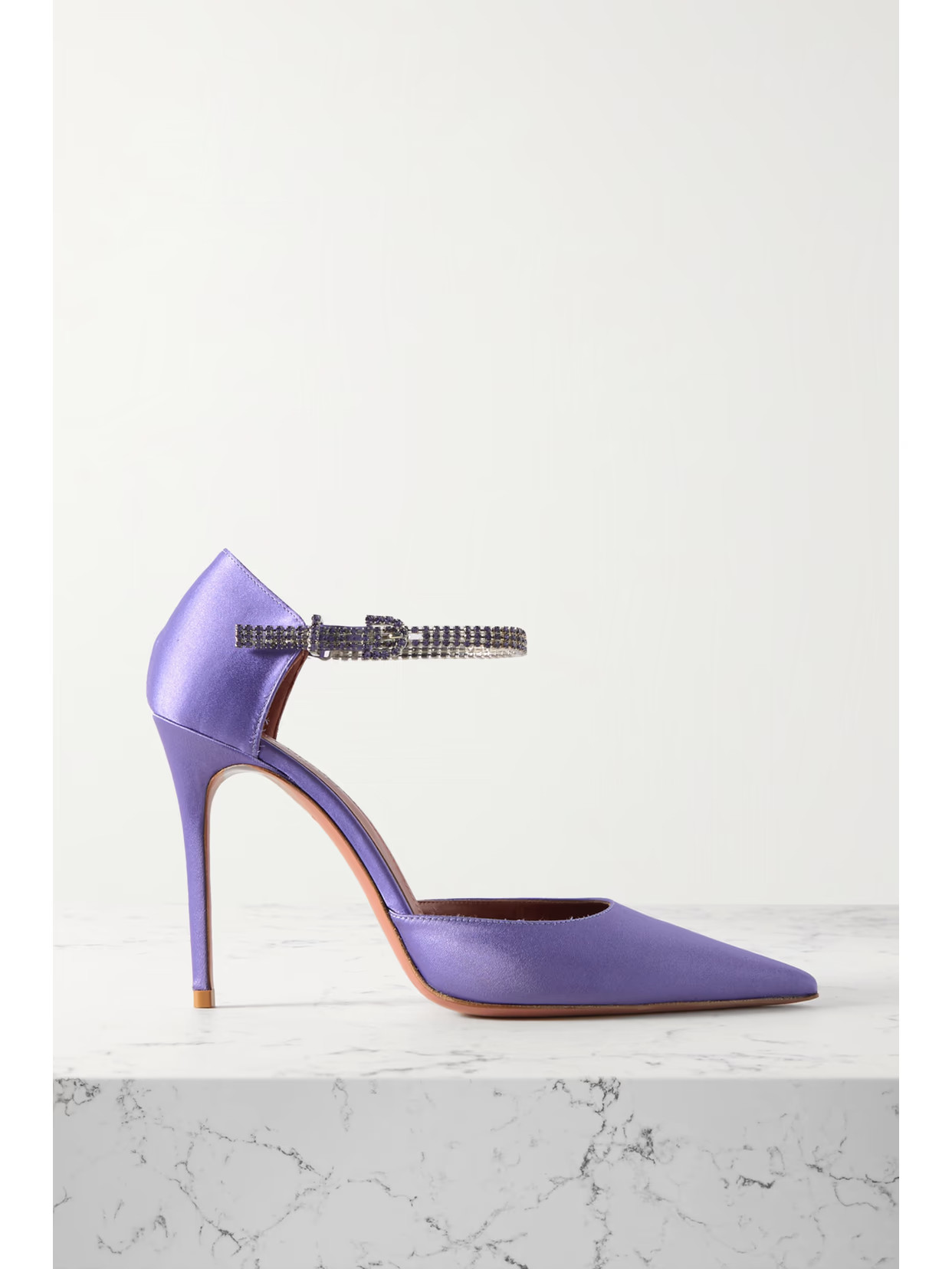 Amina Muaddi - Ursina Crystal-embellished Satin Pumps - Purple | NET-A-PORTER (US)