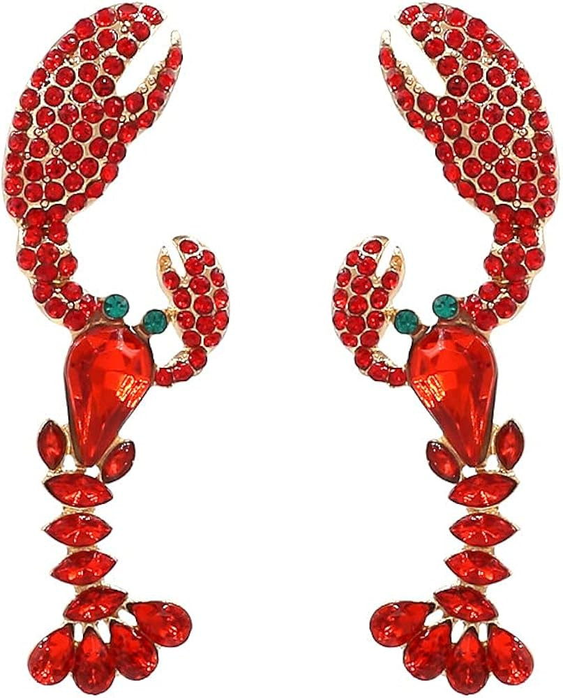 Red Lobster Animal Crystal Earrings Green Eyes Stud Earrings for Women Girls Jewelry Gifts | Amazon (US)