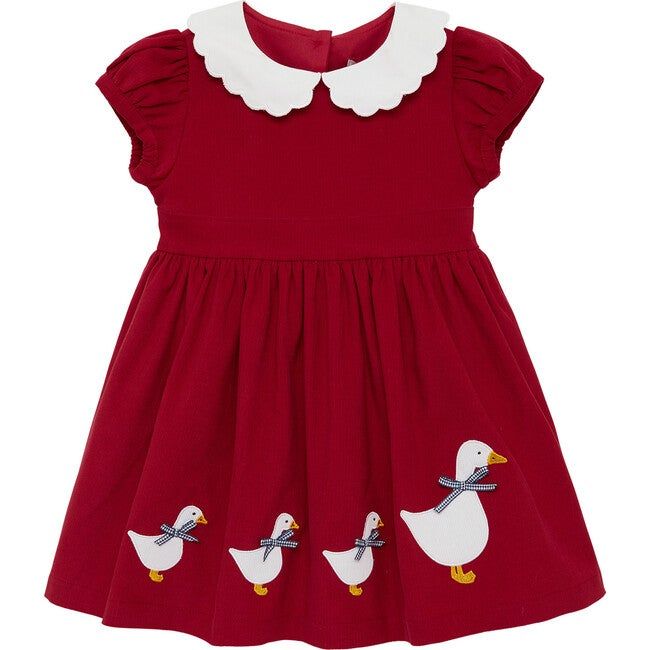 Little Jemima Petal Collar Dress, Red | Maisonette
