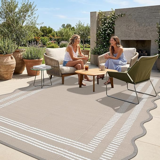 Garvee Waterproof Outdoor Rug 8x10, Scalloped Geometric Foldable Plastic Straw Patio Camping Rug,... | Amazon (US)