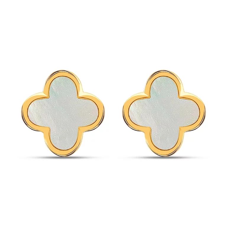 LeCalla 925 Sterling Silver 18K Gold-Plated Mother Of Pearl Clover Leaf Stud Earring for Women an... | Walmart (US)