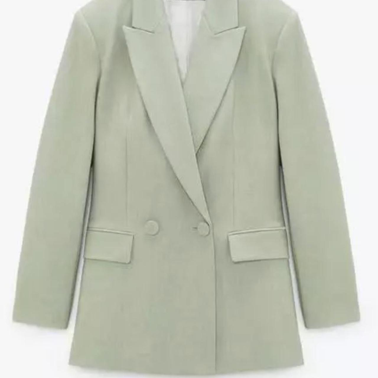 Zara Women's Blazer Jacket - Green - S | Depop US