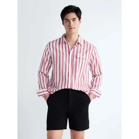 Free Assembly Men's Striped Linen Blend Button Front Shirt with Long Sleeves, Sizes XS-3XL | Walmart (US)