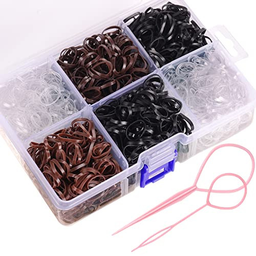 Funtopia Mini Hair Ties, 2500Pcs Soft Hair Rubber Bands and Elastics for Girls Women with Organizer Box (Black, Clear, Brown, Dark Brown) | Amazon (US)