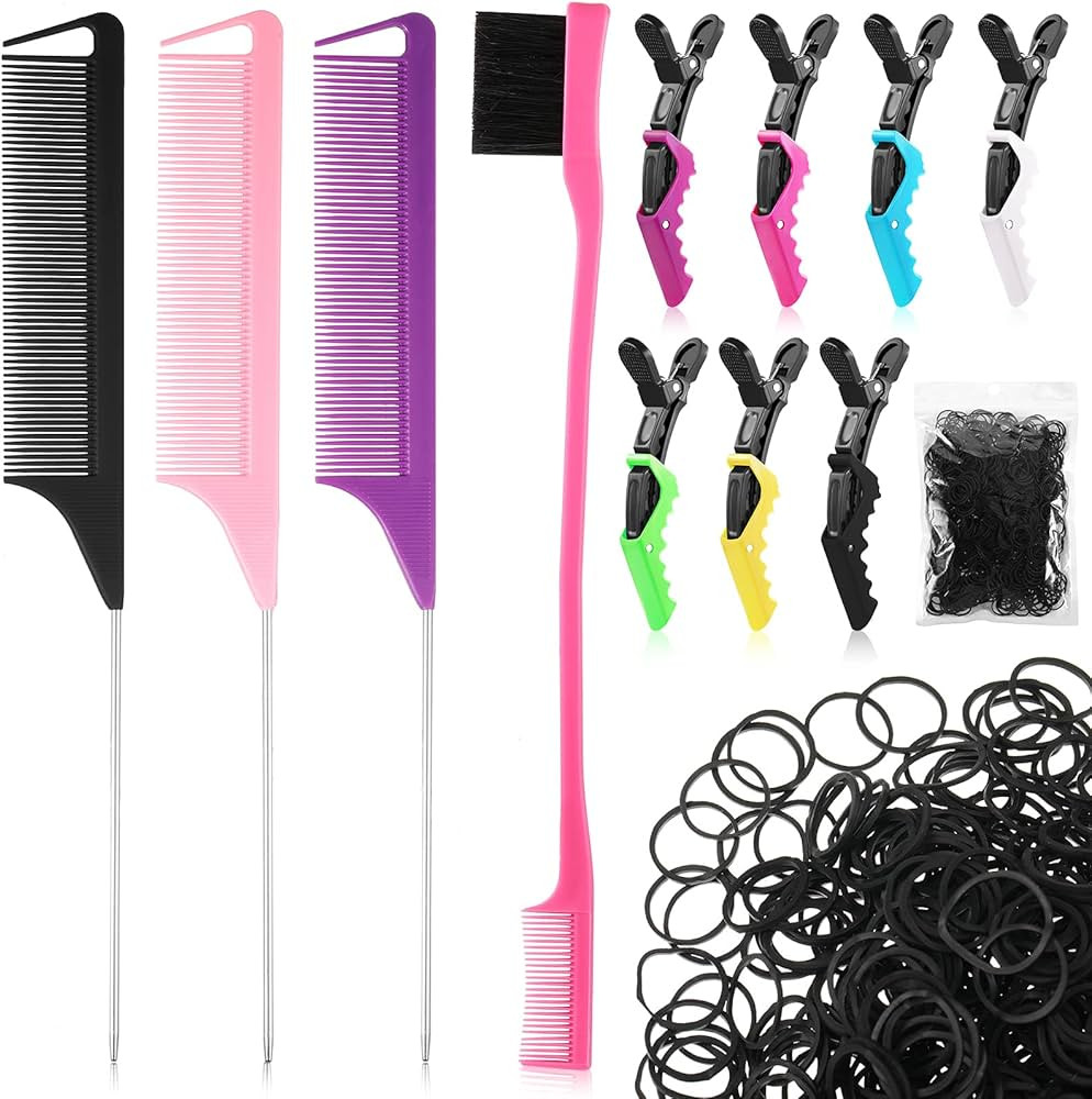 12 Pieces Rat Tail Combs Hair Clips Set,3 Rat Tail Combs 7 Alligator Hair Clips Pin Rat Tail Teas... | Amazon (US)