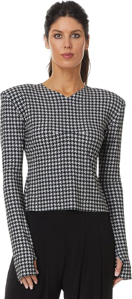 Norma Kamali Women's Long Sleeve Shoulder Pad V Neck Top | Amazon (US)